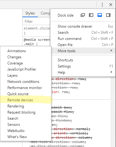 ⋮ -&gt; More tools -&gt; Remote devices